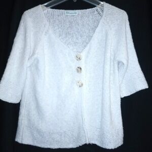 Lulu B Womens LARGE Cardigan Sweater  Open Weave Button Front Coastal Boho Artsy